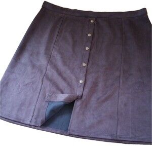 Westport Skirt Faux Suede 3X Button Front Elastic Waist Casual Western Brown
